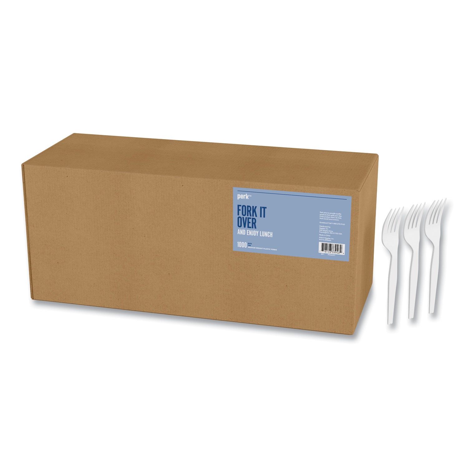 Perk™ Mediumweight Plastic Cutlery, Fork, White, 1,000/pack