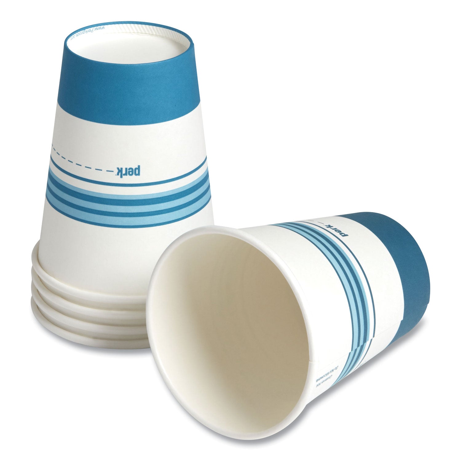 Perk™ Paper Hot Cups, 12 oz, White/Blue, 50/Pack