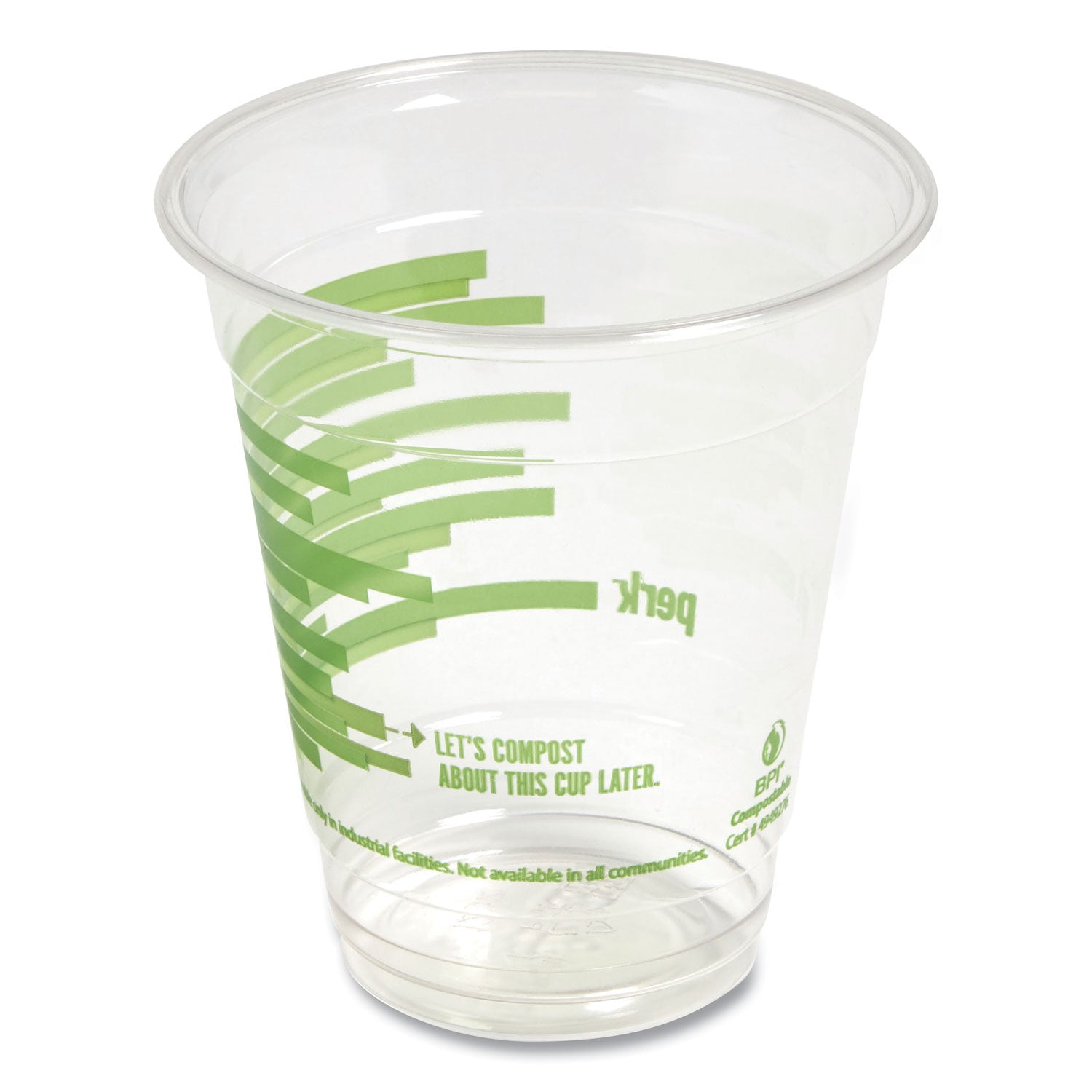 Perk™ Eco-ID Compostable PLA Corn Plastic Cold Cups, 12 oz, Clear/Green, 50/Pack, 6 Packs/Carton