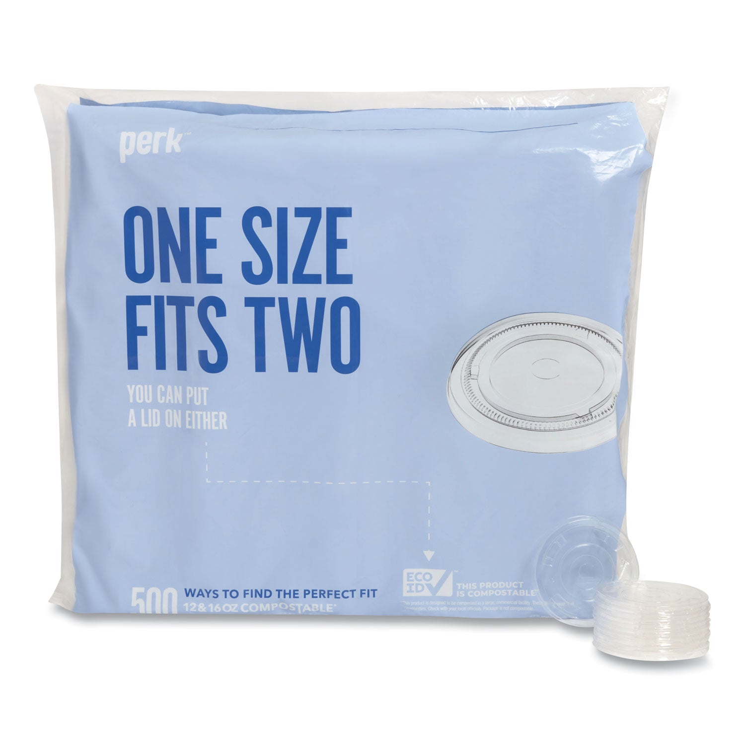 Perk™ Compostable Straw Slot Plastic Cold Cup Lids, Fits 12 oz/16 oz Cold Cups, Clear, 500/Pack