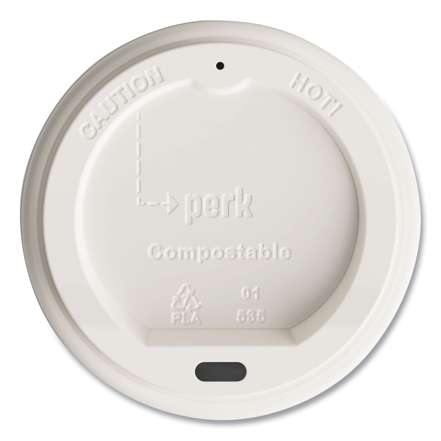 Perk™ Compostable Plastic Hot Cup Lids, Fits 10 oz/12 oz/16 oz Hot Cups, White, 50/Pack