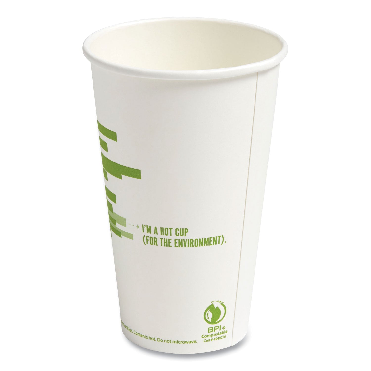 Perk™ Eco-ID Compostable Paper Hot Cups, 12 oz,  White/Green, 50/Pack