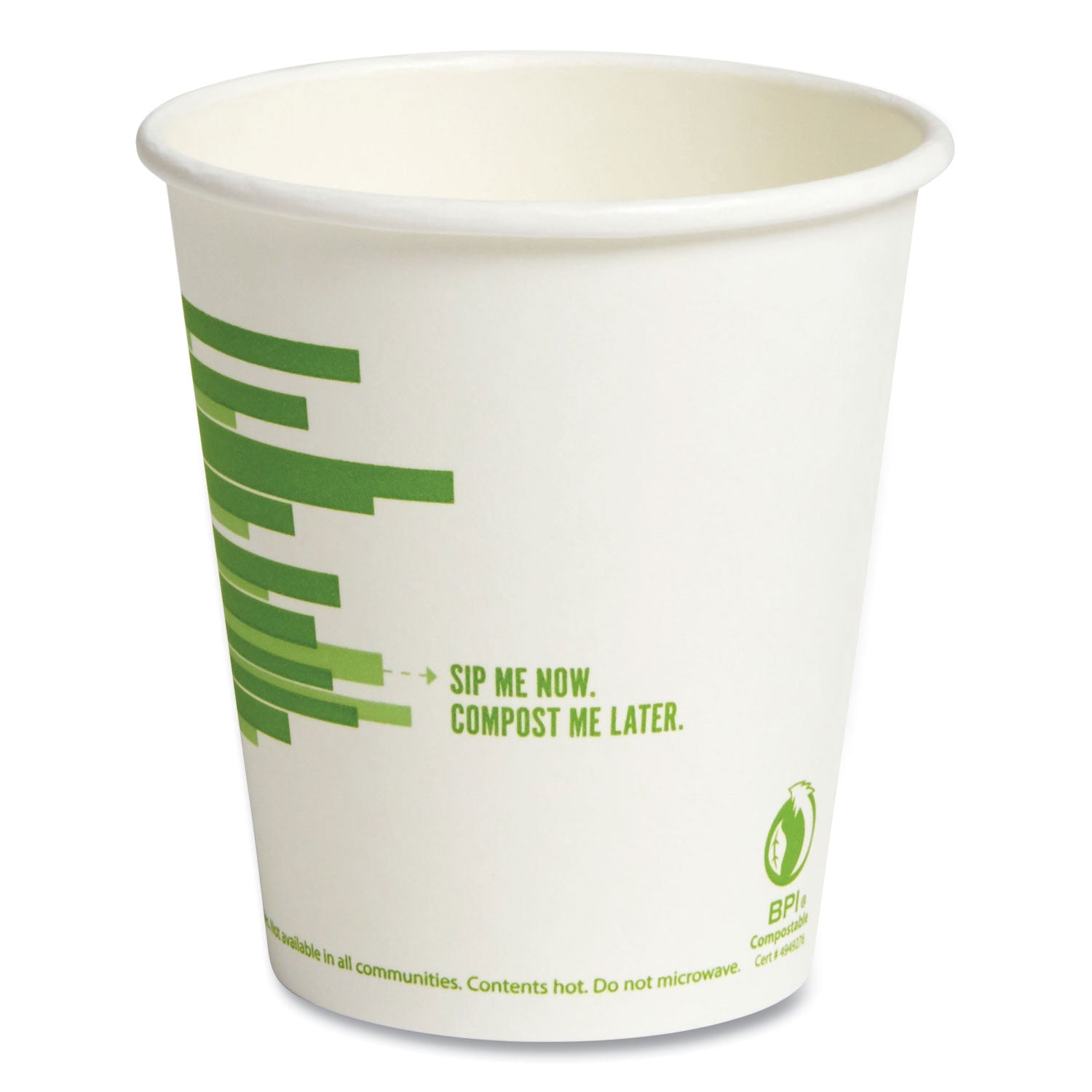 Perk™ Eco-Id Compostable Paper Hot Cups, 10 Oz, White/green, 50/pack