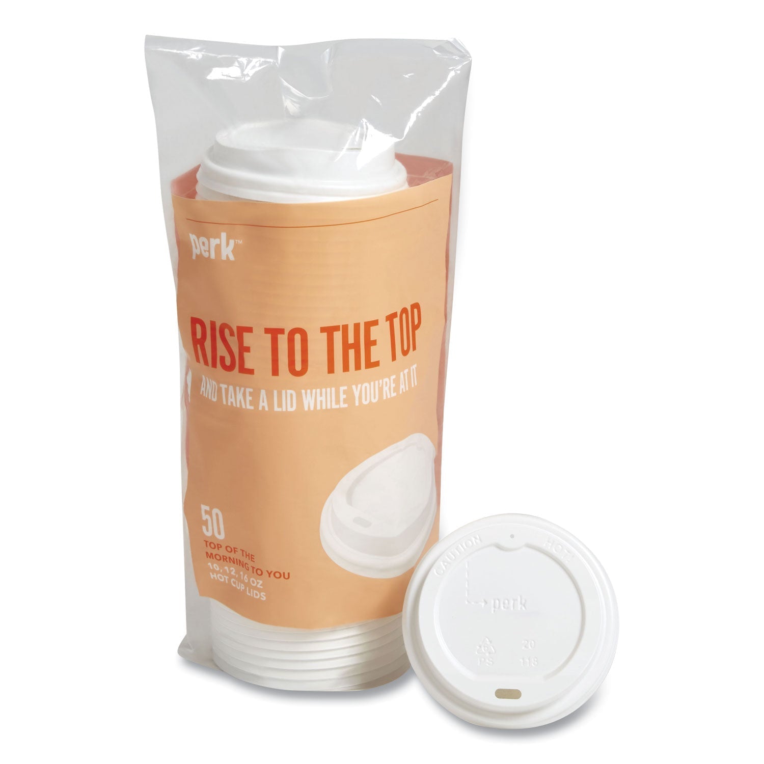 Perk™ Plastic Hot Cup Lids, Fits 10 oz/12 oz/16 oz Hot Cups, White, 50/Pack