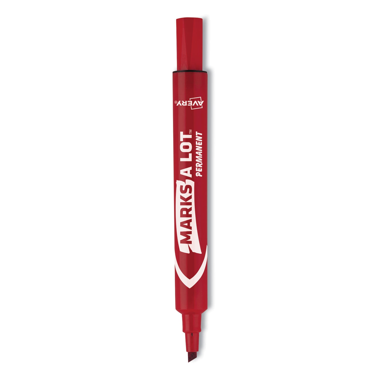 Avery® Marks A Lot Regular Desk-Style Permanent Marker, Broad Chisel Tip, Red, Dozen (7887)