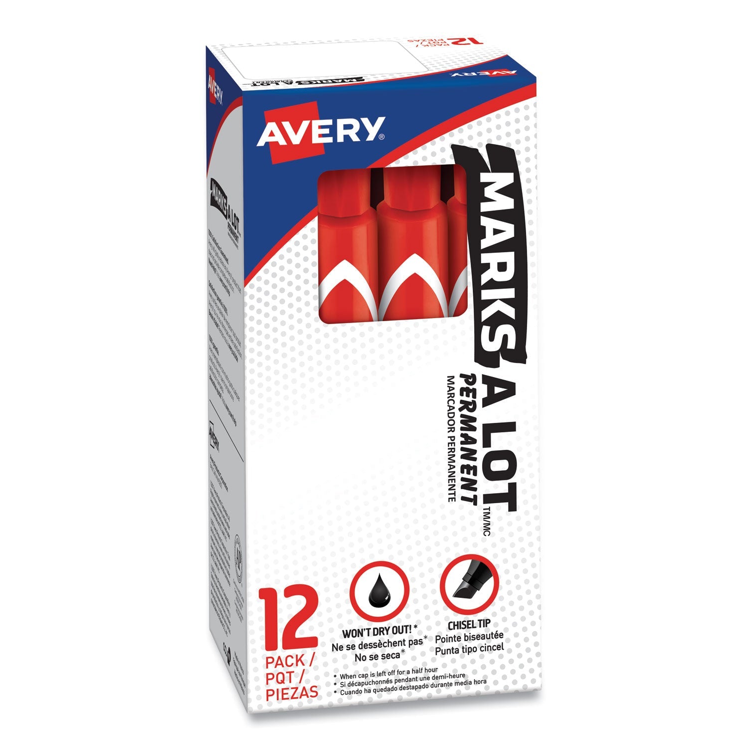 Avery® Marks A Lot Large Desk-Style Permanent Marker, Broad Chisel Tip, Red, Dozen (8887)