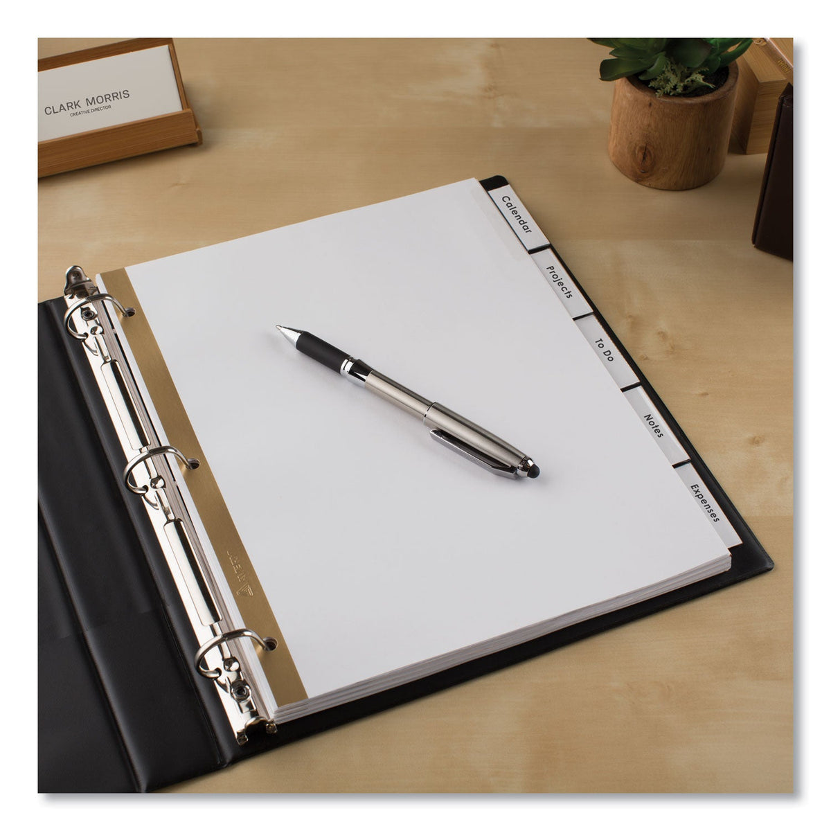 Avery® Insertable Big Tab Dividers, 5-Tab, Double-Sided Gold Edge Reinforcing, 11 x 8.5, White, Clear Tabs, 1 Set