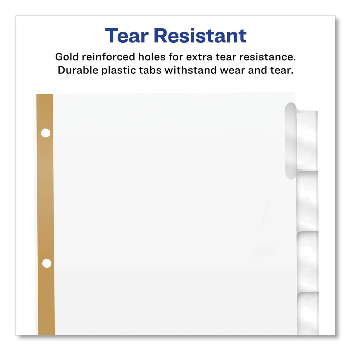 Avery® Insertable Big Tab Dividers, 5-Tab, Double-Sided Gold Edge Reinforcing, 11 x 8.5, White, Clear Tabs, 1 Set