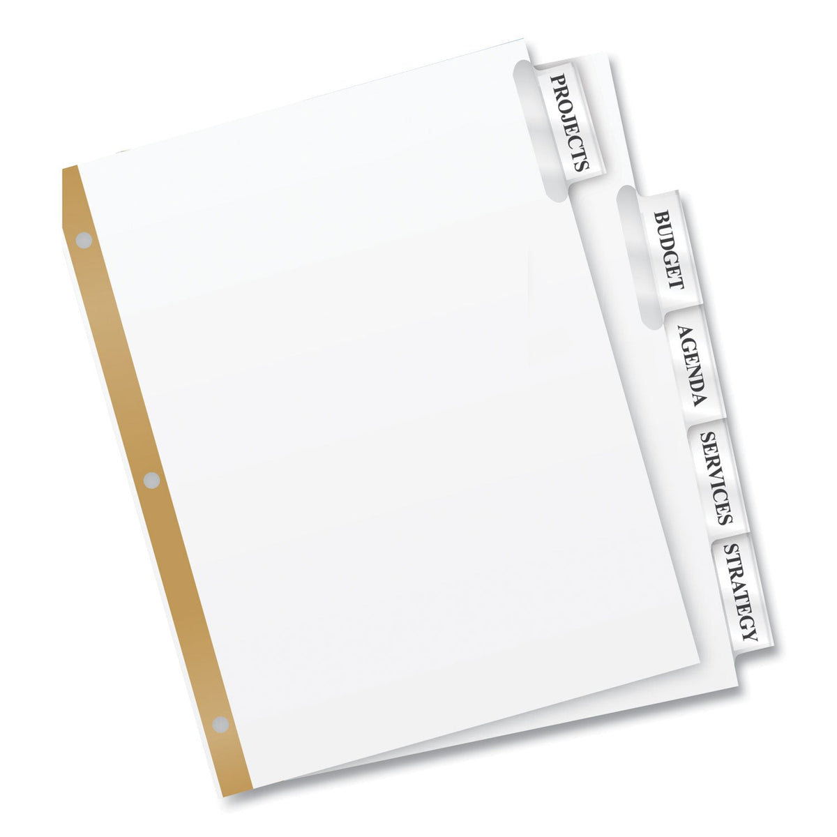 Avery® Insertable Big Tab Dividers, 5-Tab, Double-Sided Gold Edge Reinforcing, 11 x 8.5, White, Clear Tabs, 1 Set