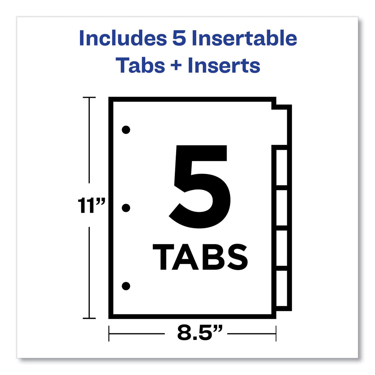 Avery® Insertable Big Tab Dividers, 5-Tab, Double-Sided Gold Edge Reinforcing, 11 x 8.5, White, Clear Tabs, 1 Set