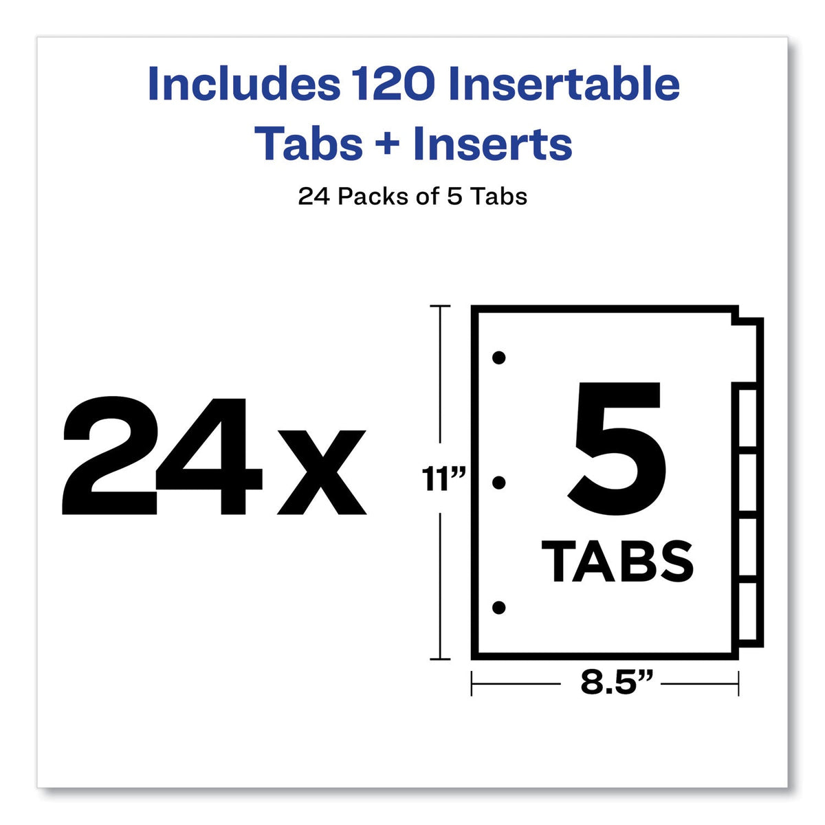 Avery® Insertable Big Tab Dividers, 5-Tab, Double-Sided Gold Edge Reinforcing, 11 x 8.5, Buff, Clear Tabs, 24 Sets