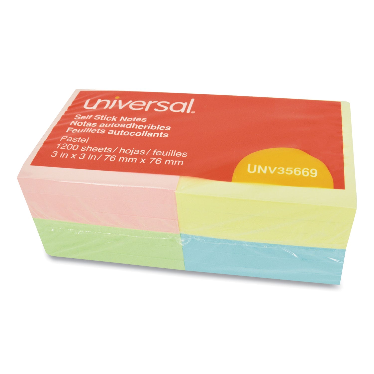 Universal® Self-Stick Note Pads, 3" x 3", Assorted Pastel Colors, 100 Sheets/Pad, 12 Pads/Pack