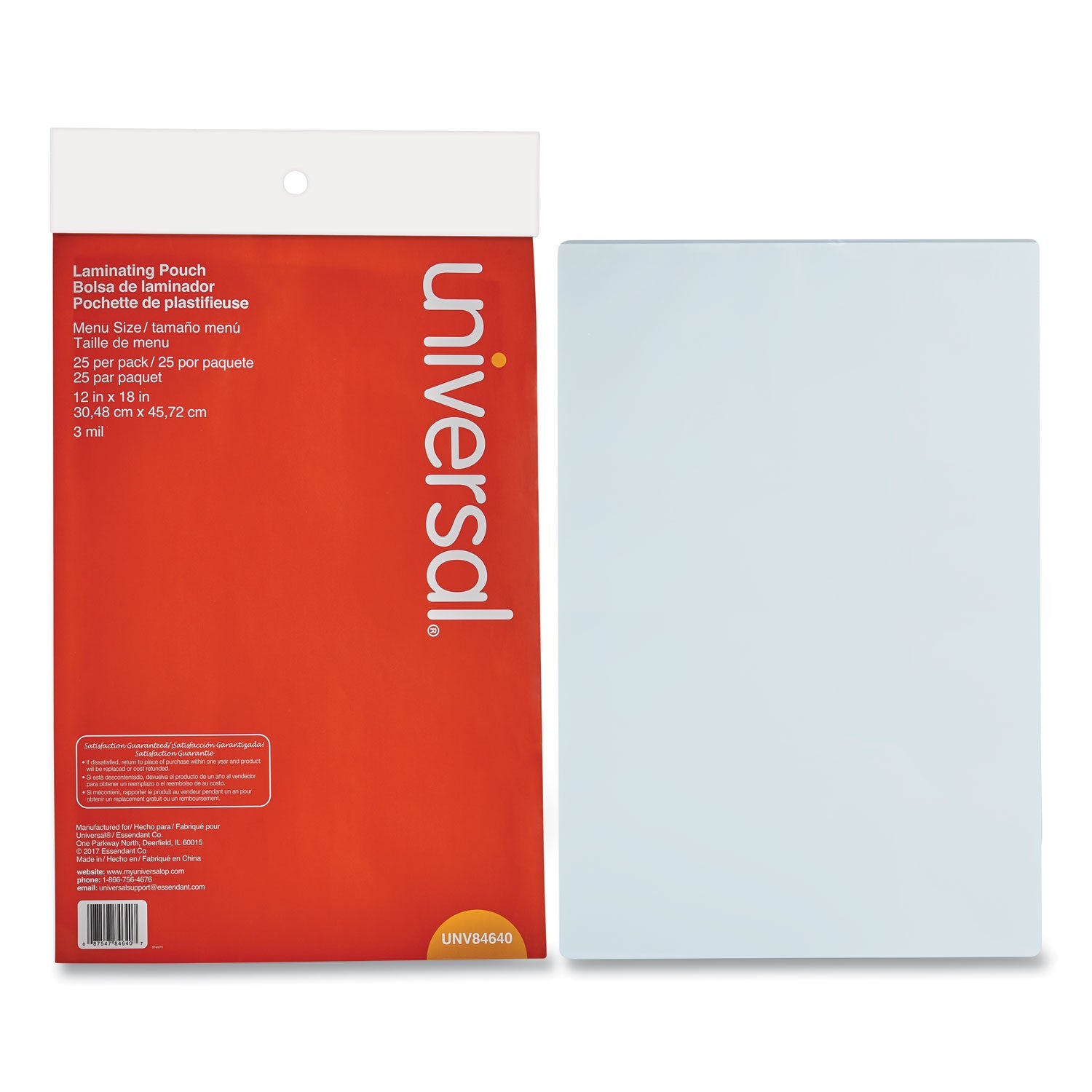 Universal® Laminating Pouches, 3 Mil, 18" X 12", Gloss Clear, 25/pack
