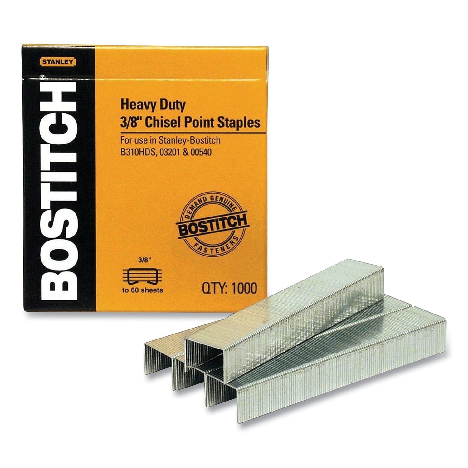 Bostitch® Heavy-Duty Premium Staples, 0.38" Leg, 0.5" Crown, Carbon Steel, 1,000/box
