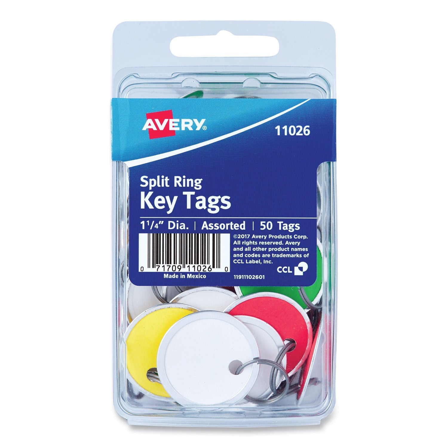 Avery® Key Tags with Split Ring, 1.25" dia, Assorted Colors, 50/Pack