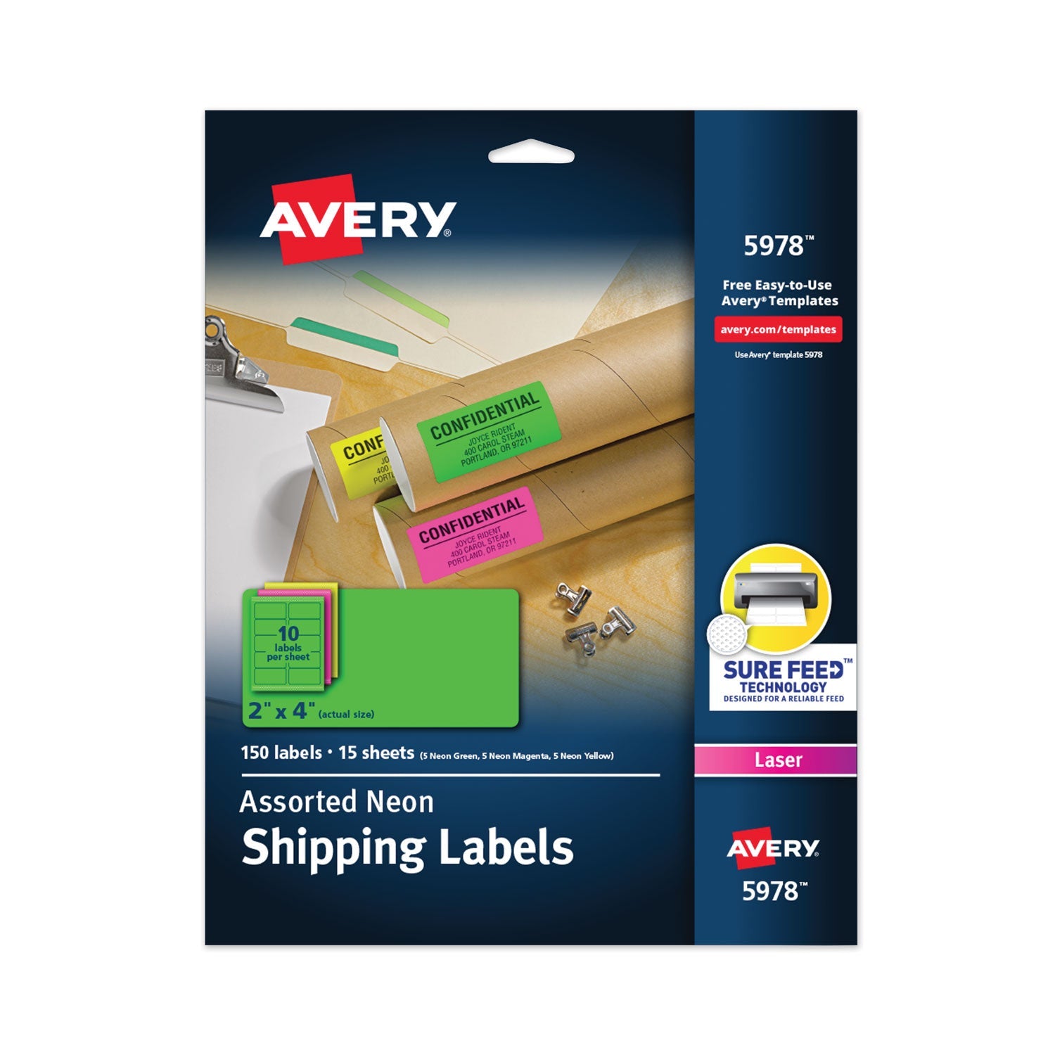 Avery® High-Visibility Permanent Laser Id Labels, 2 X 4, Asst. Neon, 150/pack