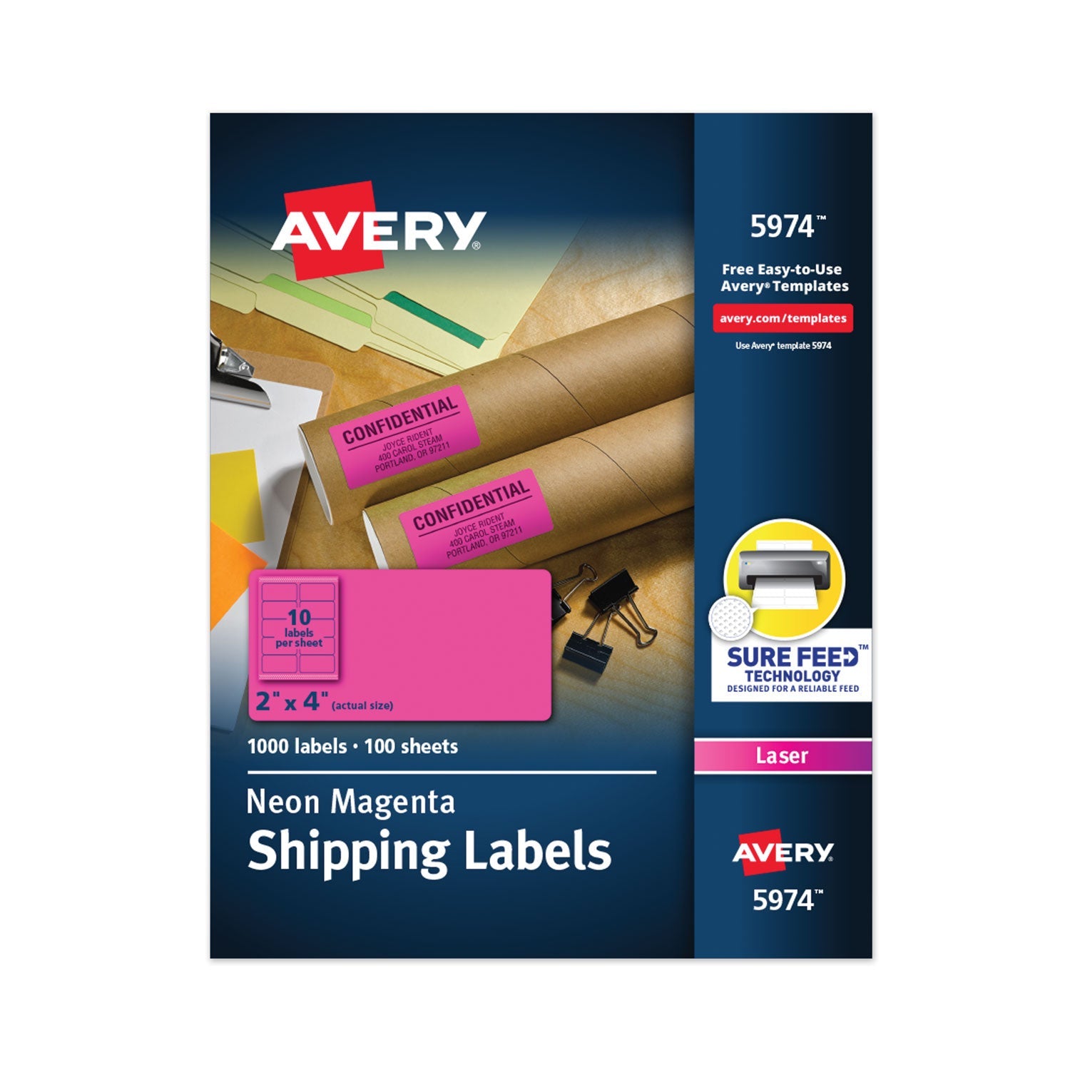 Avery® High-Visibility Permanent Laser Id Labels, 2 X 4, Neon Magenta, 1000/box