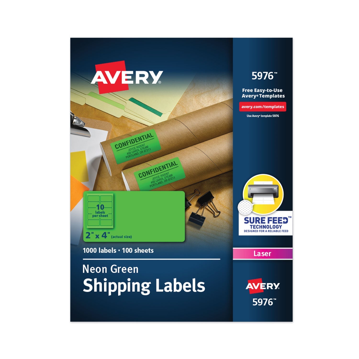 Avery® High-Visibility Permanent Laser Id Labels, 2 X 4, Neon Green, 1000/box