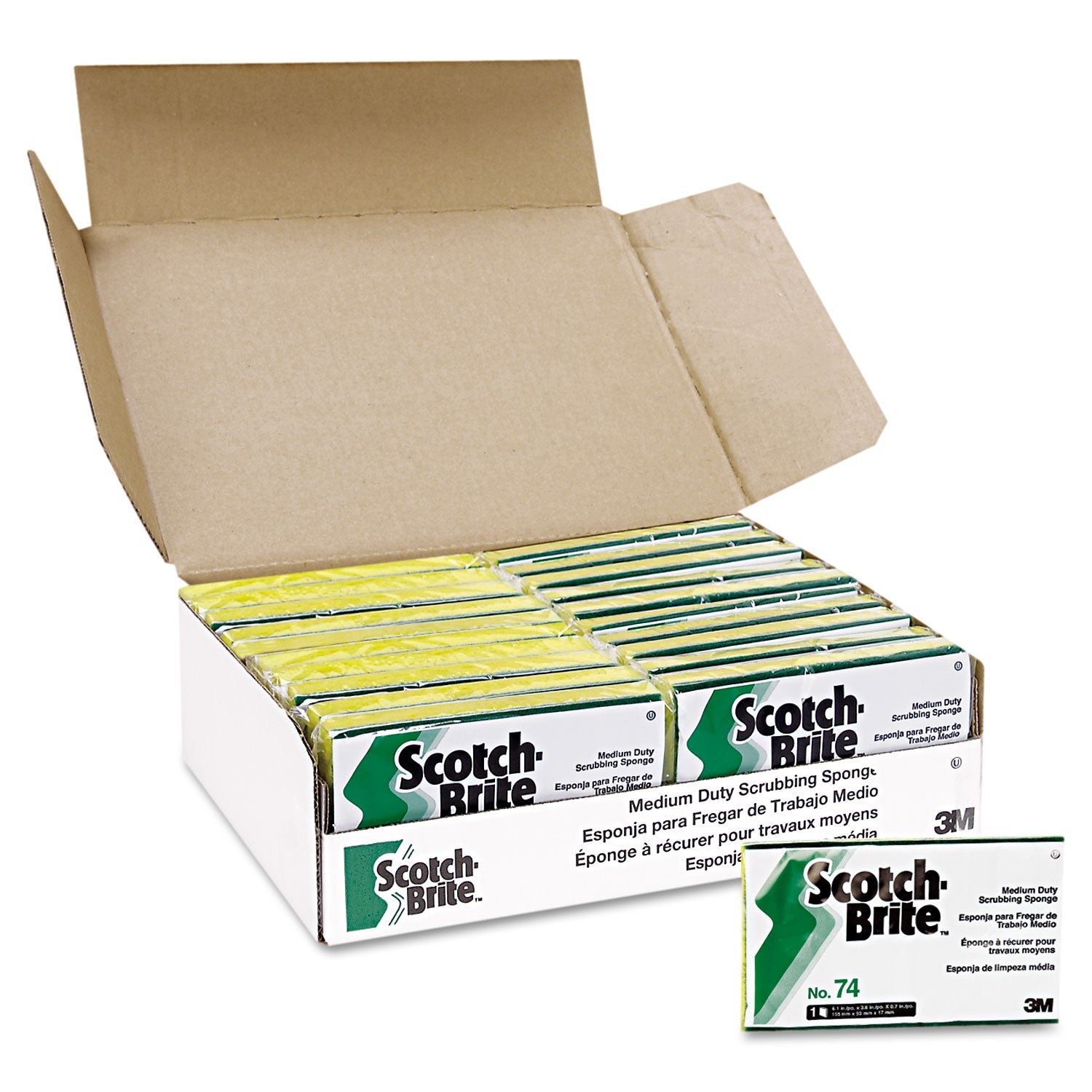 Scotch-Brite™ PROFESSIONAL Medium-Duty Scrubbing Sponge, 3.6 X 6.1, 0.7" Thick, Yellow/green, 20/carton