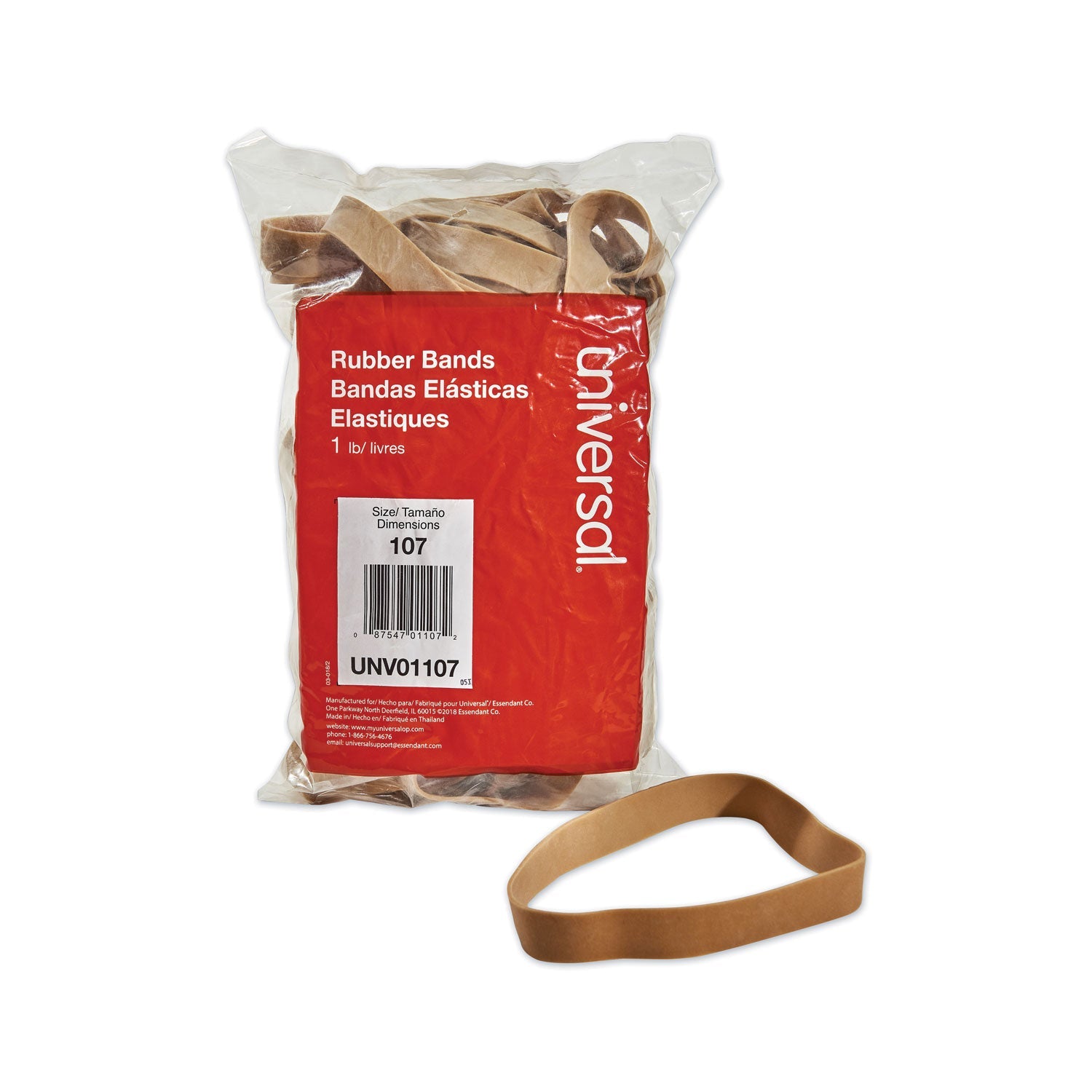 Universal® Rubber Bands, Size 107, 0.06" Gauge, Beige, 1 Lb Box, 40/pack
