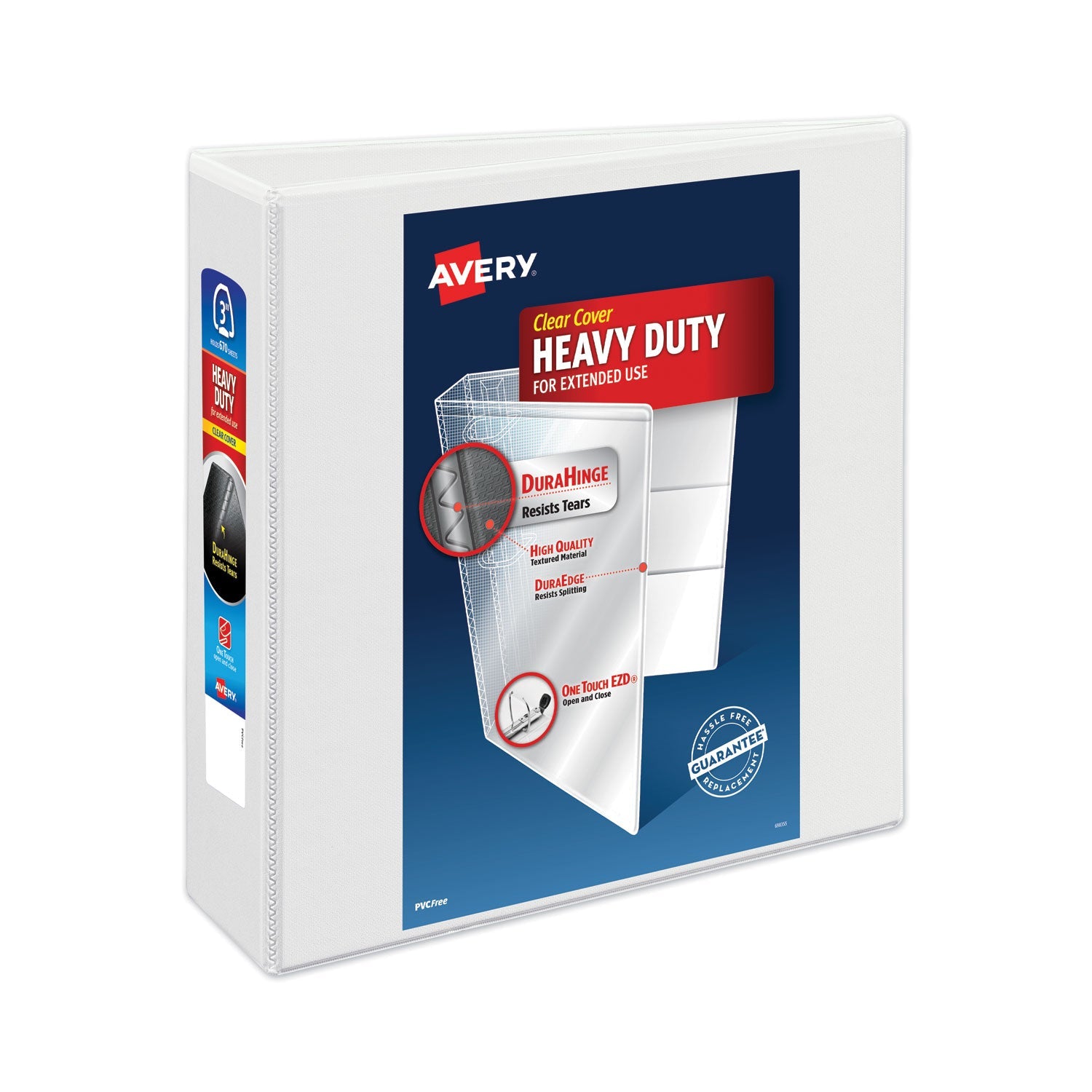 Avery® Heavy-Duty View Binder With Durahinge And Locking One Touch Ezd Rings, 3 Rings, 3" Capacity, 11 X 8.5, White