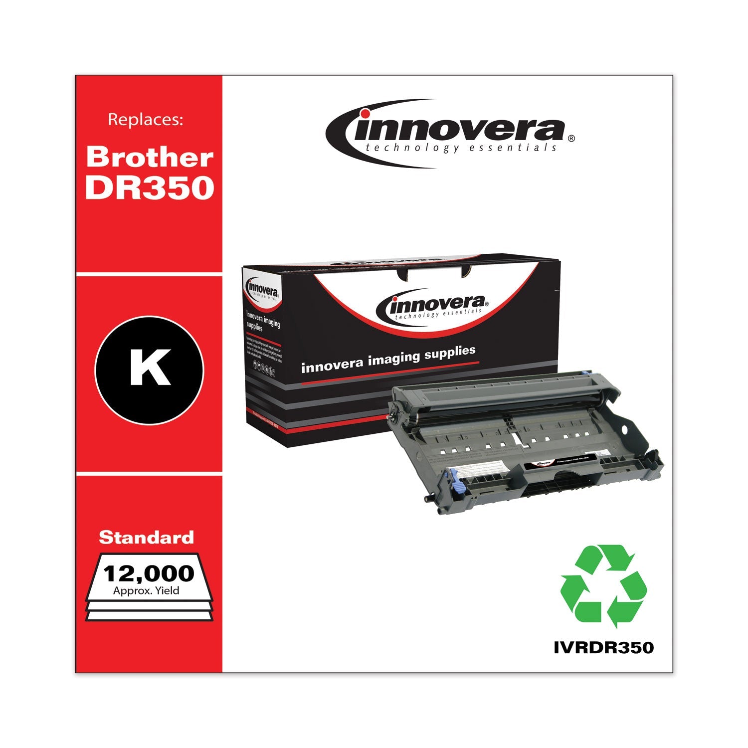 Innovera® Remanufactured Black Drum Unit, Replacement for DR350, 12,000 Page-Yield