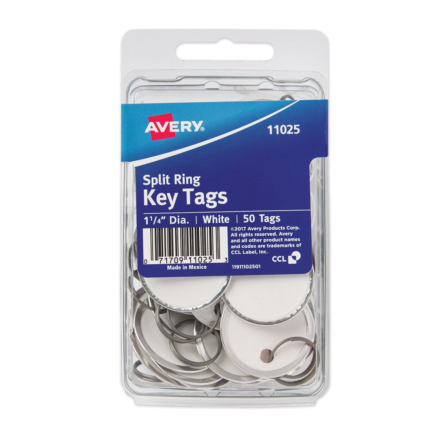 Avery® Key Tags with Split Ring, 1.25" dia, White, 50/Pack