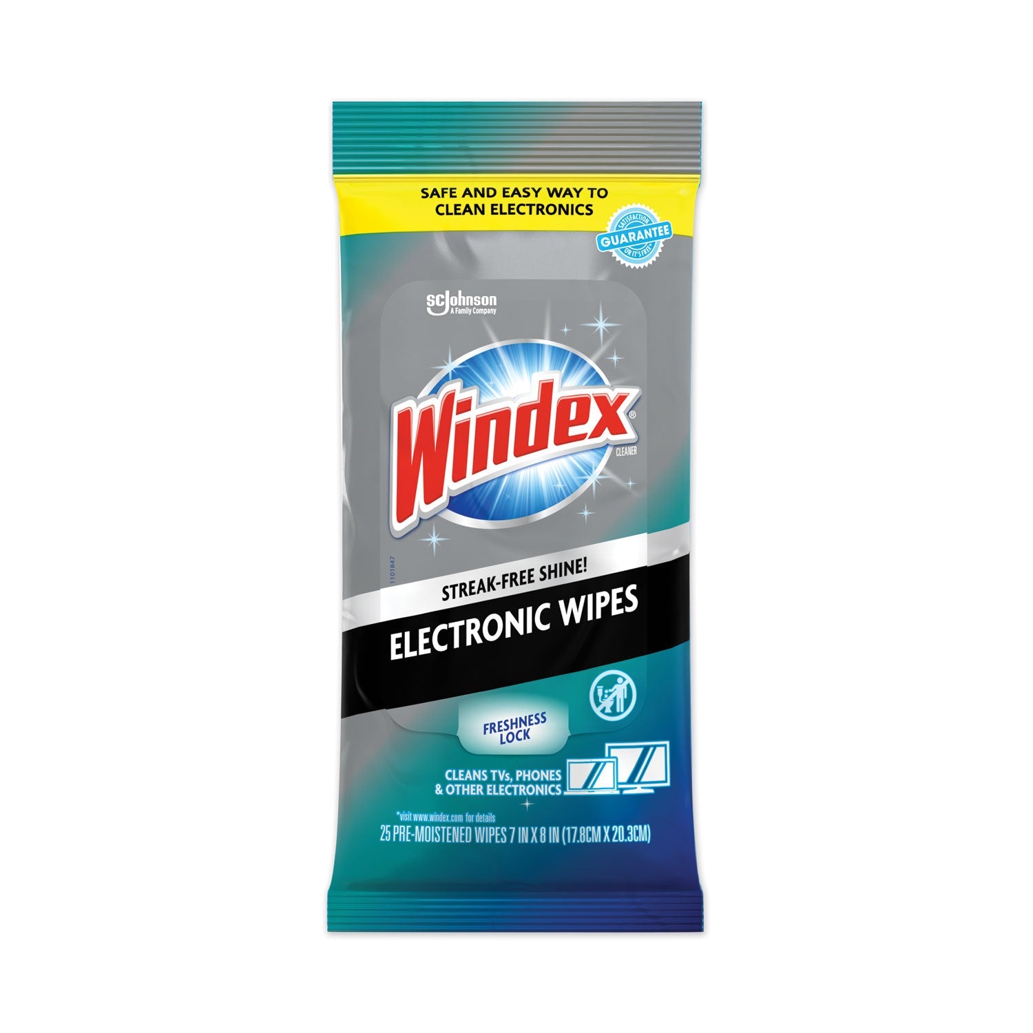 Windex® Electronics Cleaner, 1-Ply, 7 x 10, Neutral Scent, White, 25 Wipes