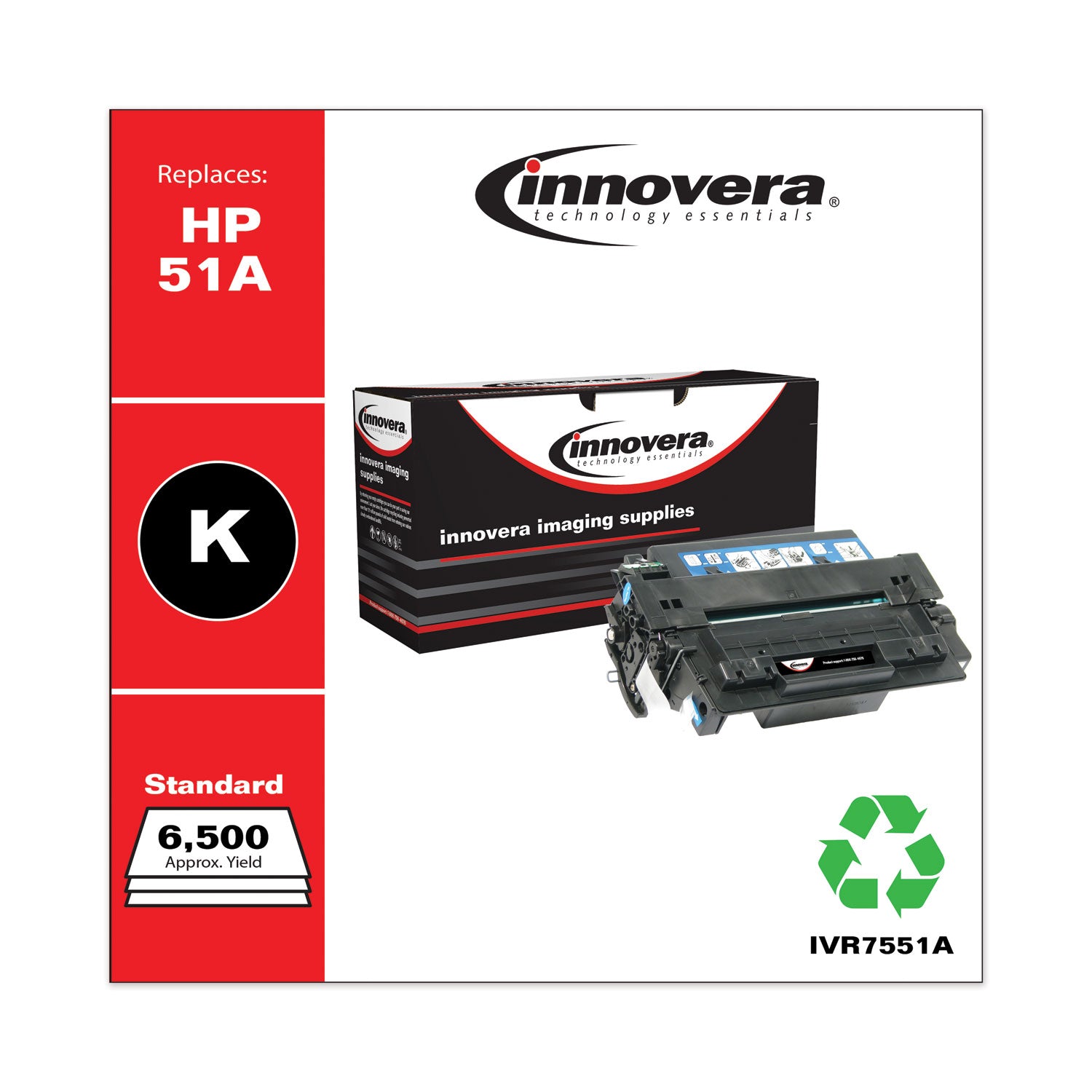 Innovera® Remanufactured Black Toner, Replacement for 51A (Q7551A), 6,500 Page-Yield