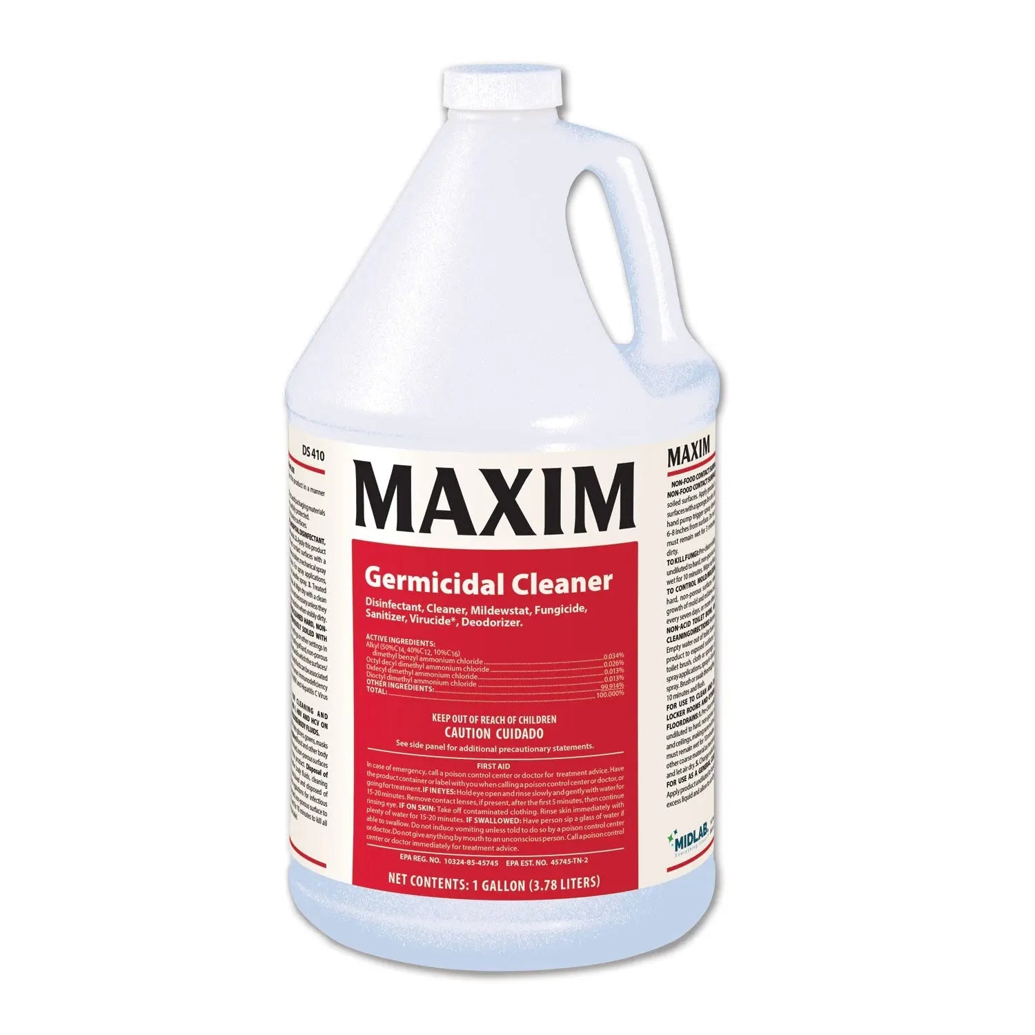 Maxim® Germicidal Cleaner, Lemon Scent, 1 Gal Bottle, 4/carton