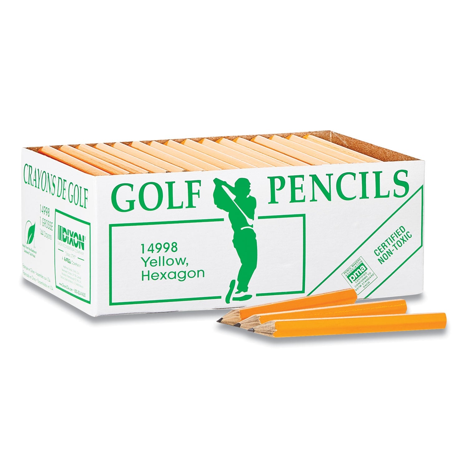 Dixon® Golf Wooden Pencils, 2.2 Mm, Hb (#2), Black Lead, Yellow Barrel, 144/box