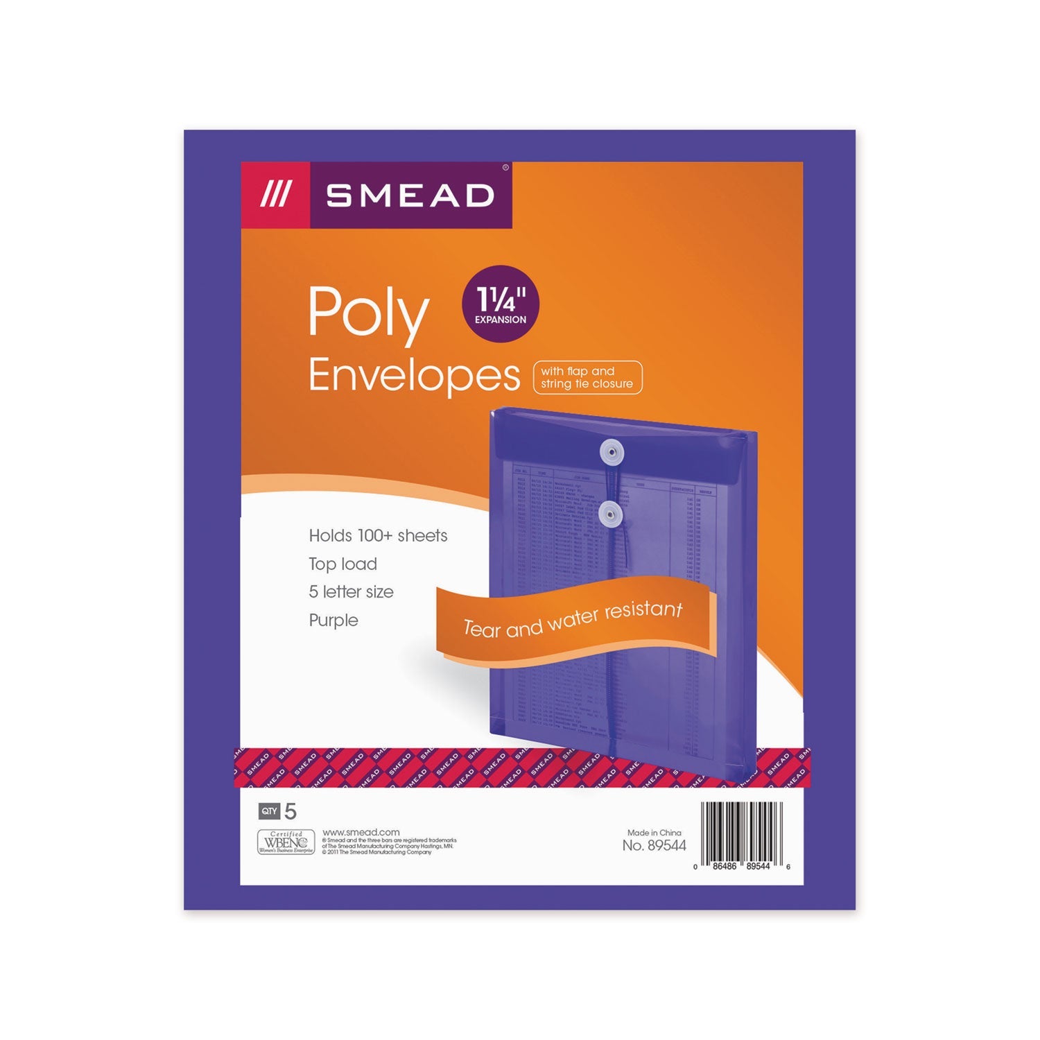 Smead Poly String and Button Interoffice Envelopes, Open-End (Vertical), 9.75 x 11.63, Transparent Purple, 5/Pack - Bloom Skins