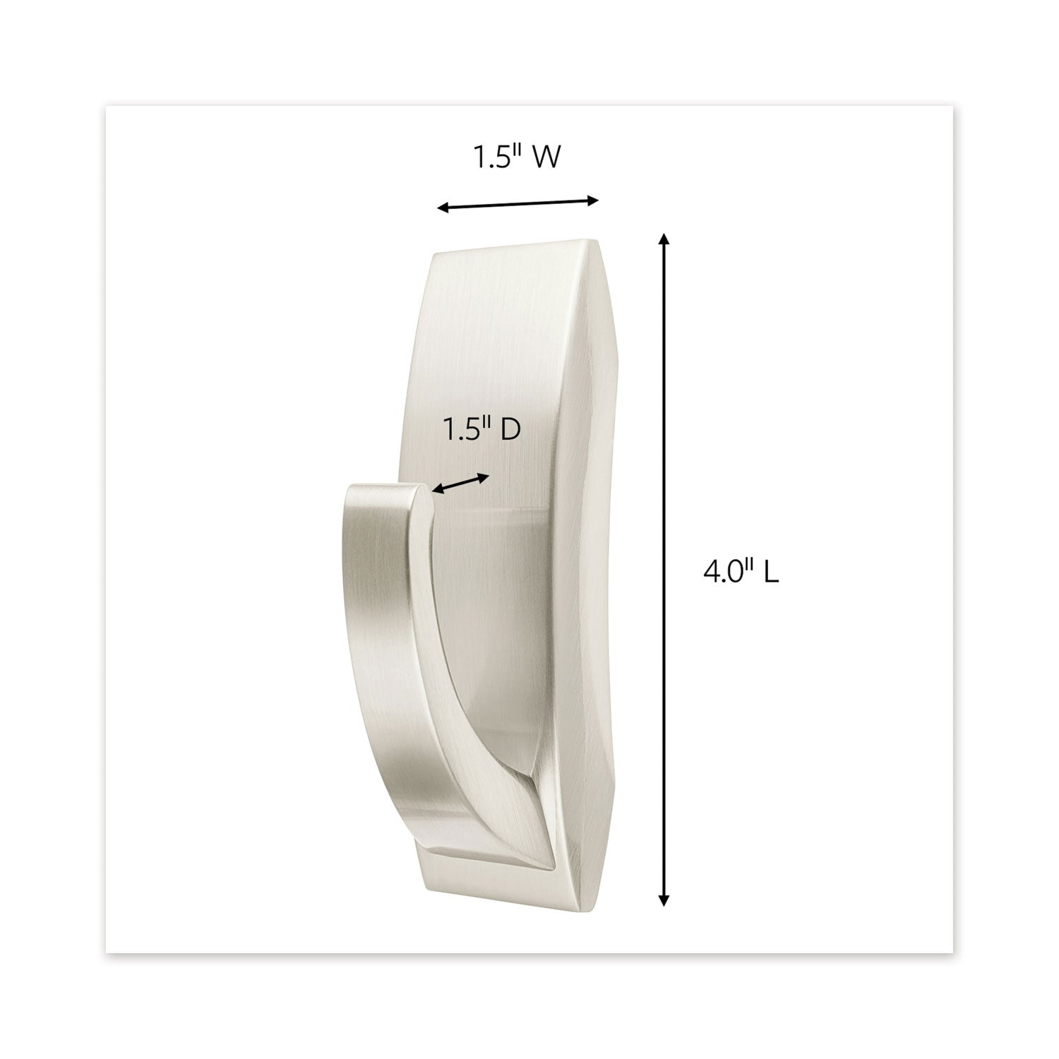 Command™ Bath Hook, Large, Metal, Satin Nickel, 5 Lb Capacity, 1 Hook And 2 Strips