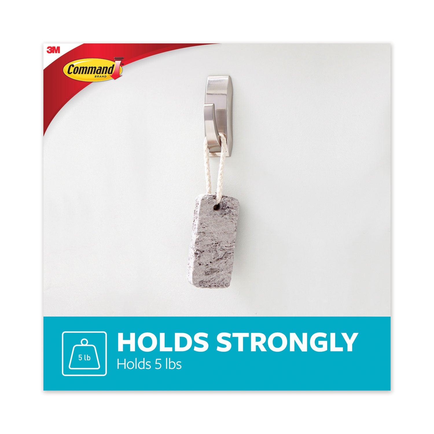 Command™ Bath Hook, Large, Metal, Satin Nickel, 5 Lb Capacity, 1 Hook And 2 Strips