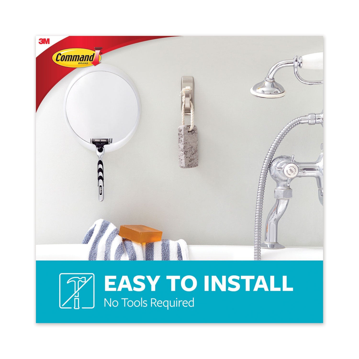 Command™ Bath Hook, Large, Metal, Satin Nickel, 5 Lb Capacity, 1 Hook And 2 Strips - Bloom Skins