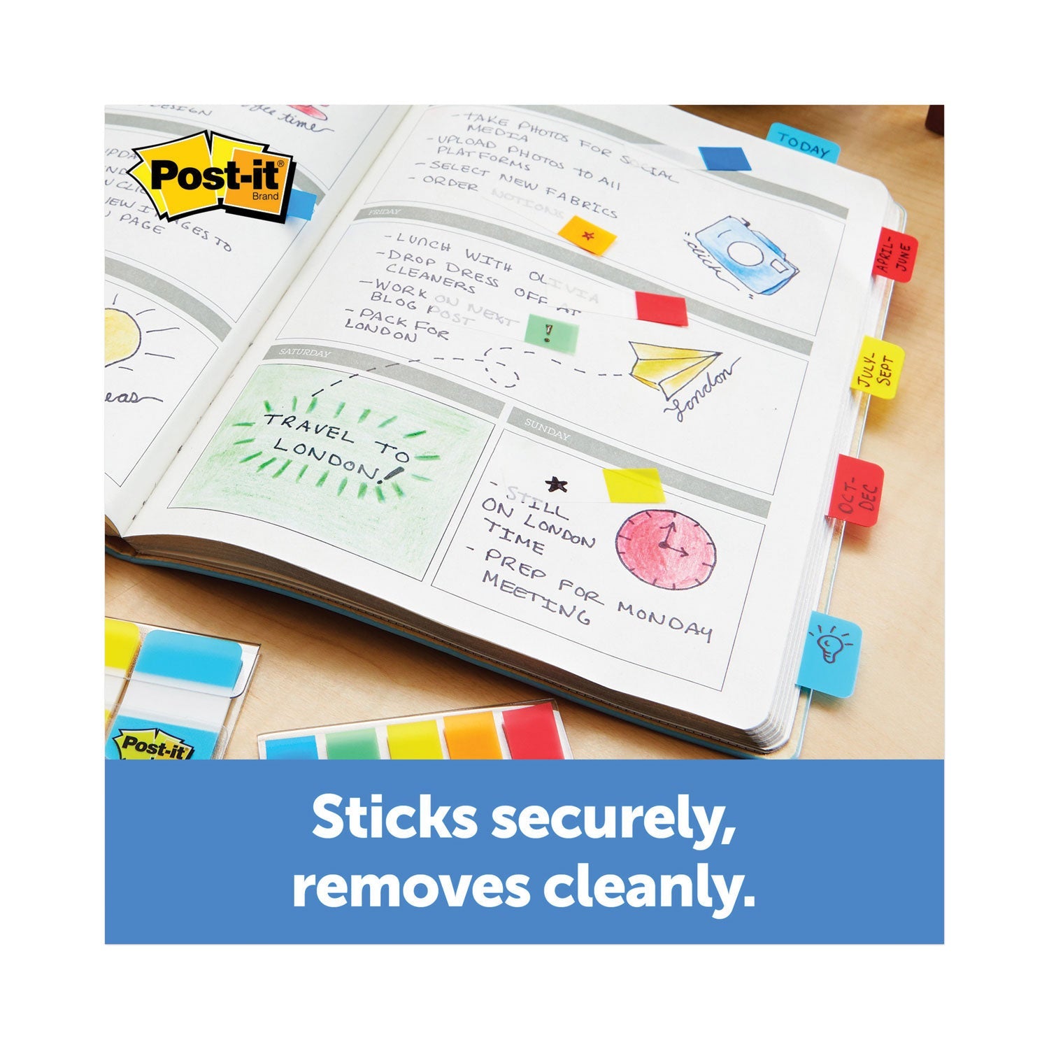 Post-it® 1" Wide Tabs With Dispenser, Aqua, Pink, Violet, Yellow, 88/pack