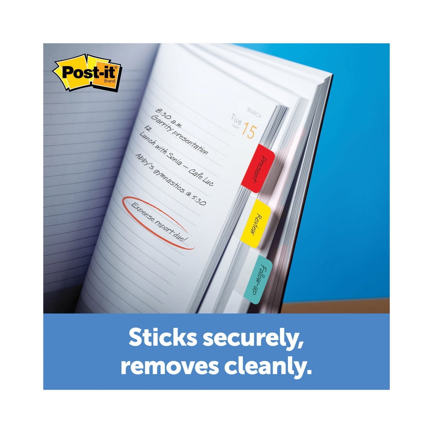 Post-it® 1" Wide Tabs With Dispenser, Aqua, Lime, Red, Yellow, 88/pack