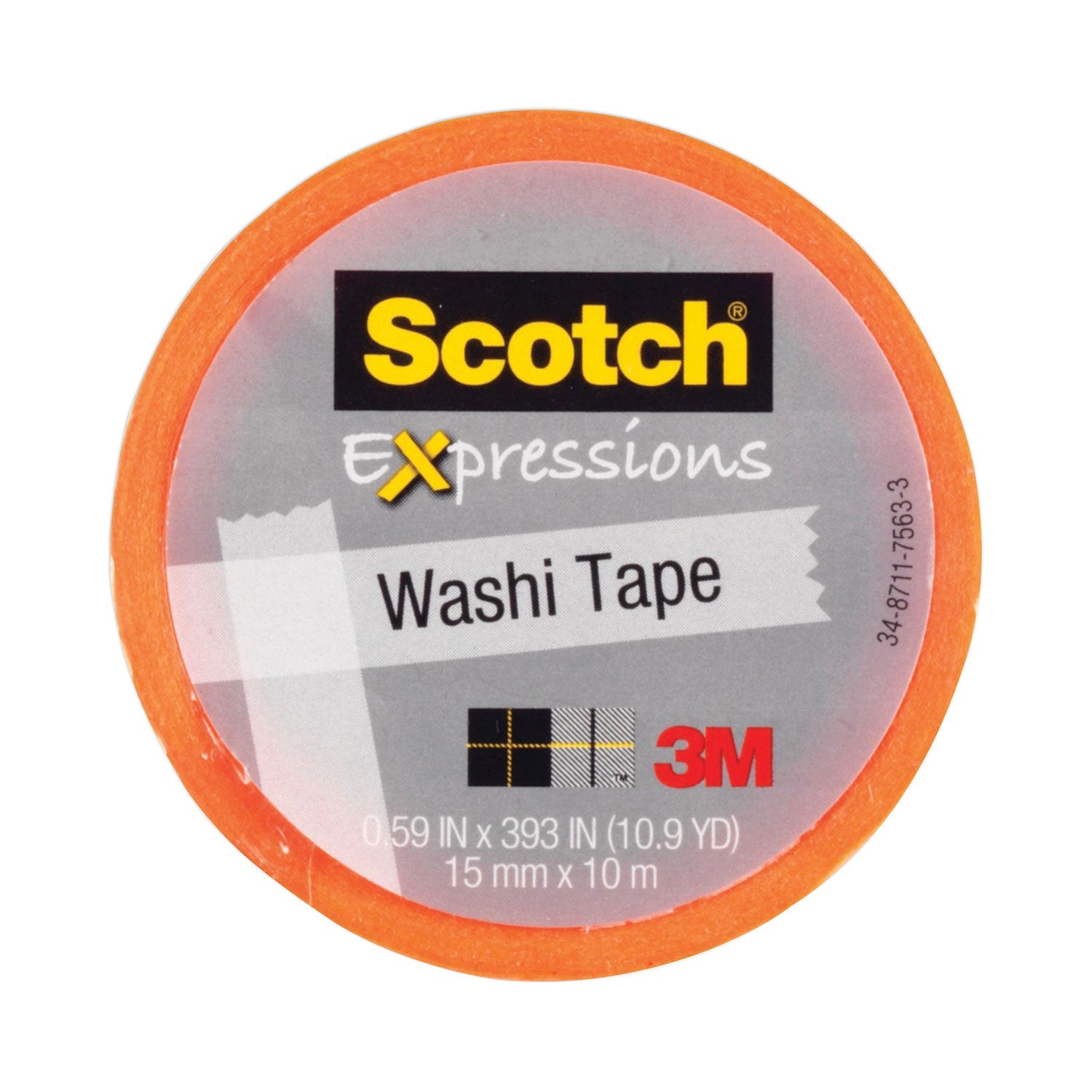 Scotch® Expressions Washi Tape, 1.25" Core, 0.59" X 32.75 Ft, Orange