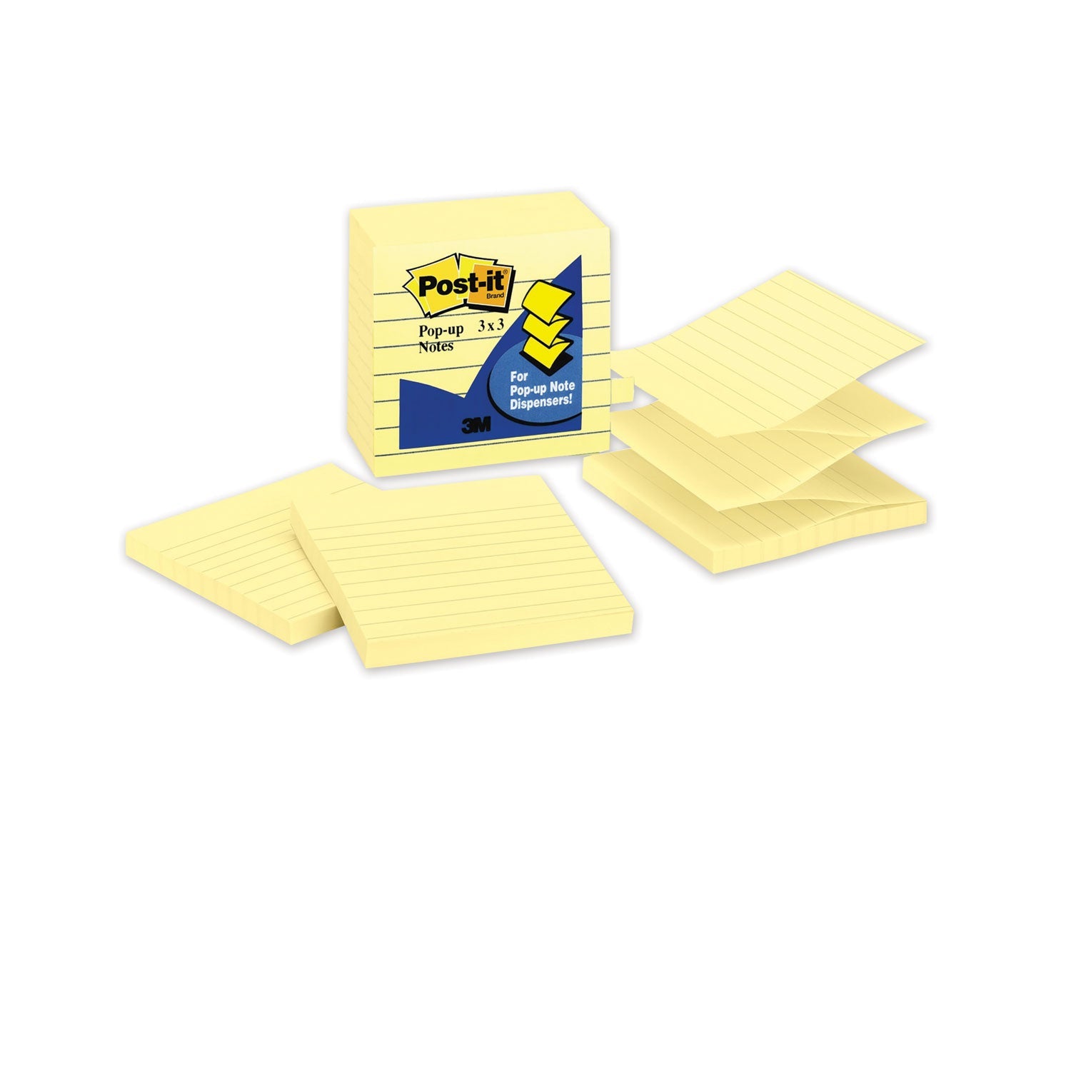 Post-it® Pop-up Notes Original Canary Yellow Pop-up Refill, Note Ruled, 3" x 3", Canary Yellow, 100 Sheets/Pad, 6 Pads/Pack