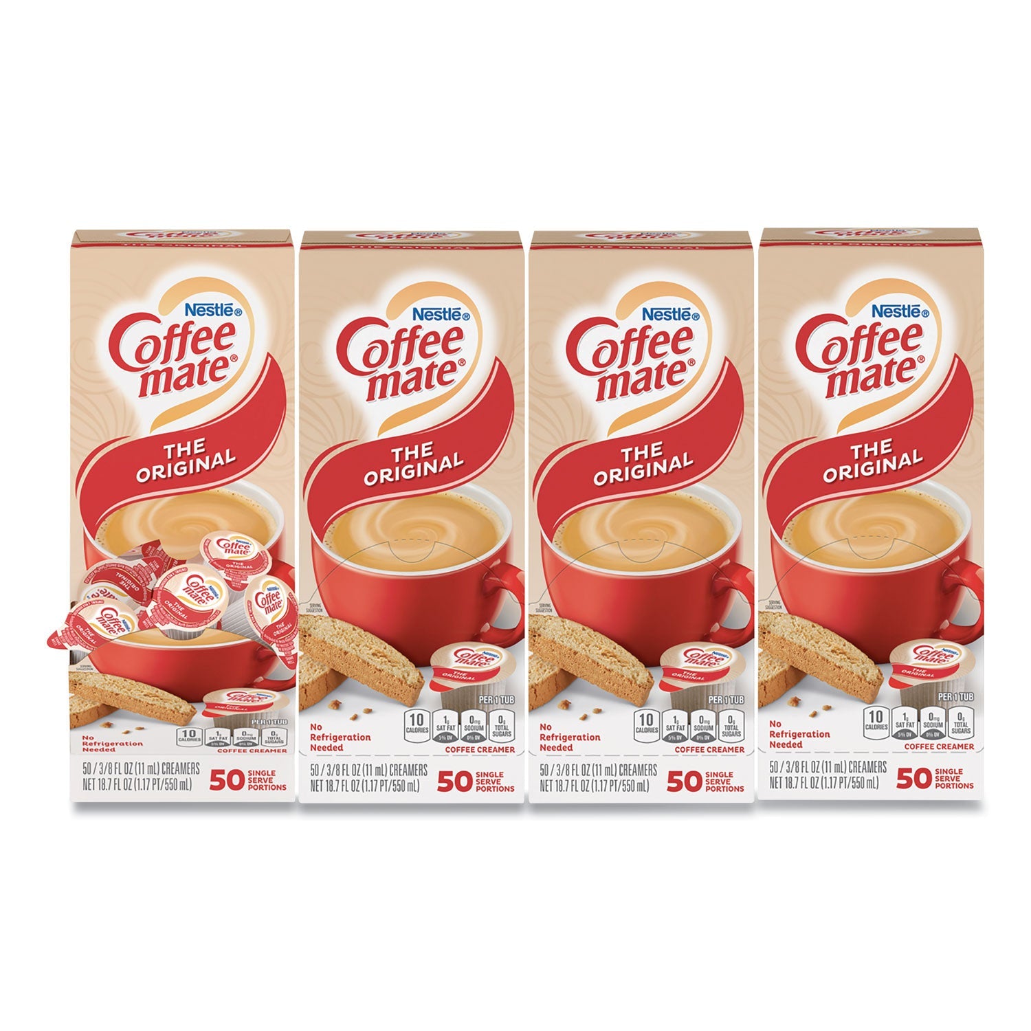 Coffee mate® Liquid Coffee Creamer, Original, 0.38 oz Mini Cups, 50/Box, 4 Boxes/Carton