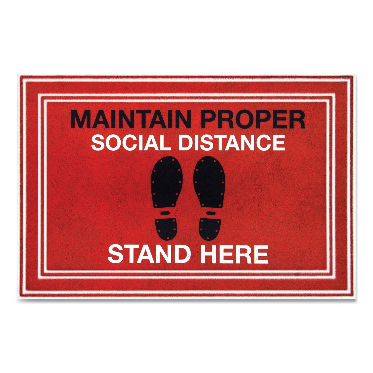 Apache Mills® Message Floor Mats, 24 X 36, Red/black, "maintain Social Distance Stand Here"