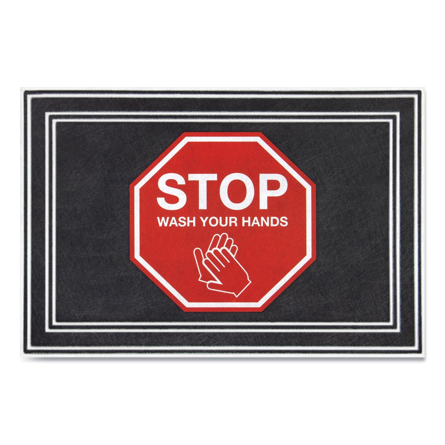 Apache Mills® Message Floor Mats, 24 X 36, Charcoal/red, "stop Wash Your Hands"
