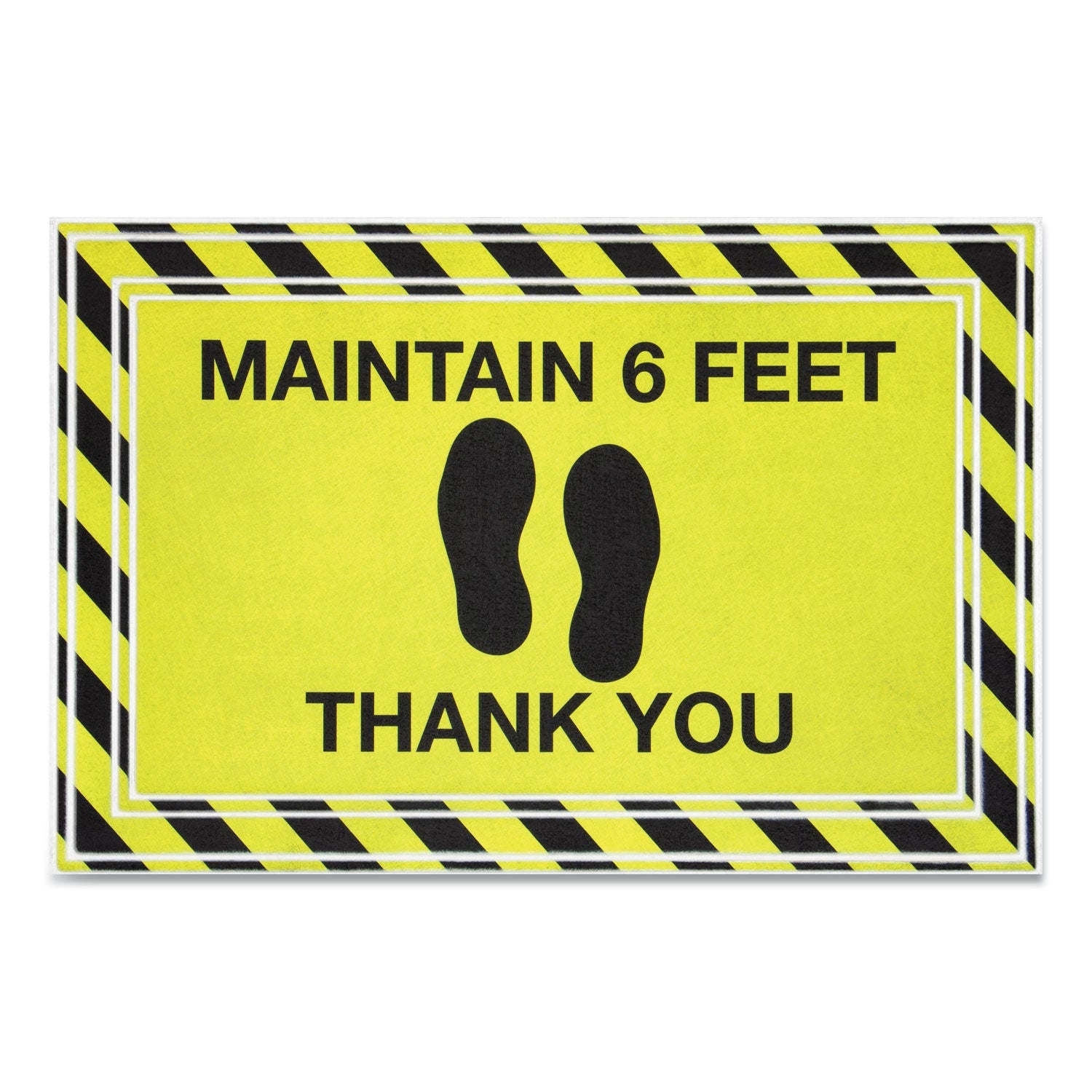Apache Mills® Message Floor Mats, 24 X 36, Black/yellow, "maintain 6 Feet Thank You"