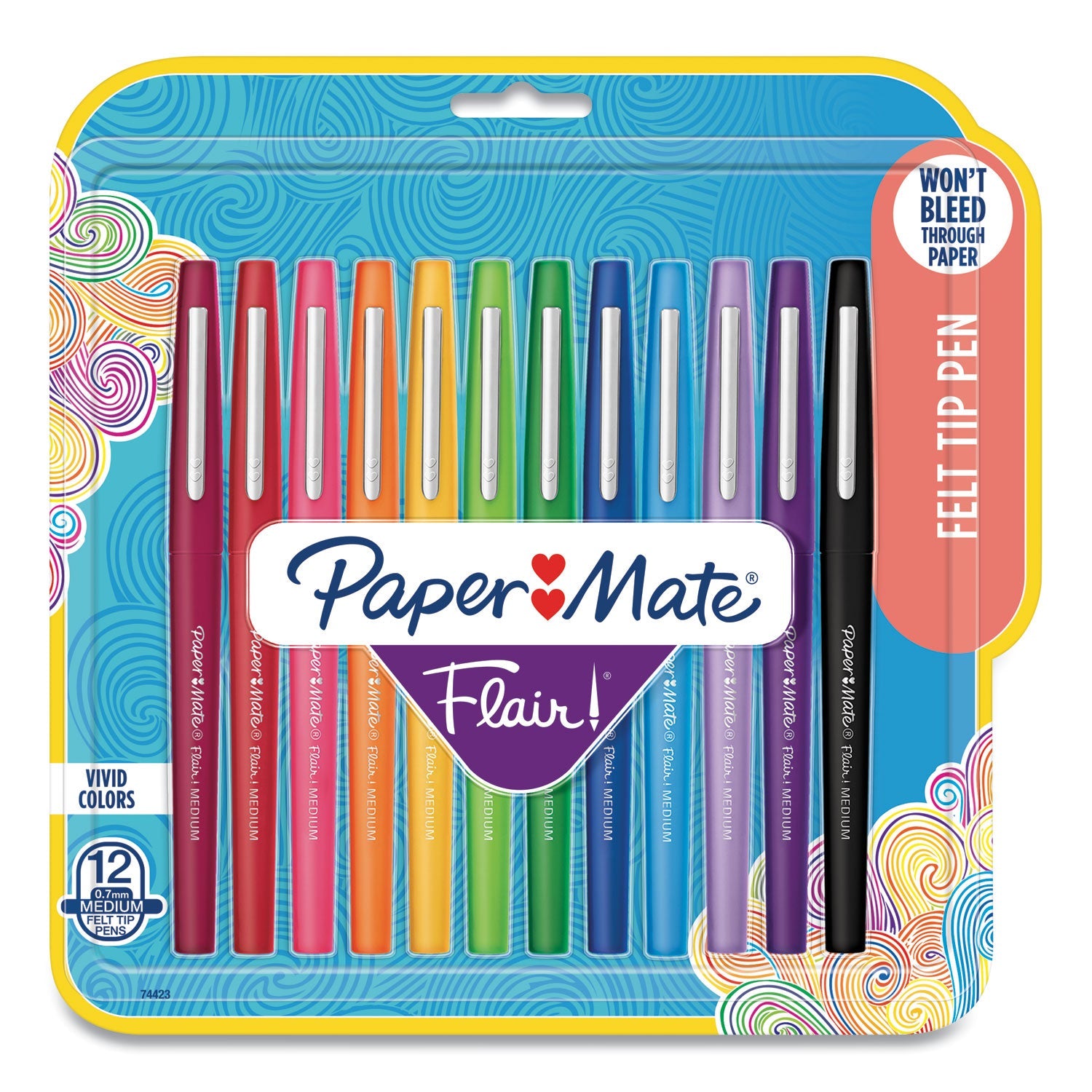 Paper Mate® Point Guard Flair Felt Tip Porous Point Pen, Stick, Medium 0.7 Mm, Assorted Ink And Barrel Colors, 12/pack
