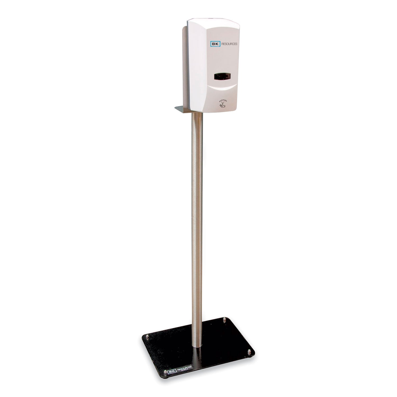 BK Resources Hand Sanitizer Stand With Hands Free Dispenser, 1,000 Ml, 12 X 16 X 51, Silver/white/black