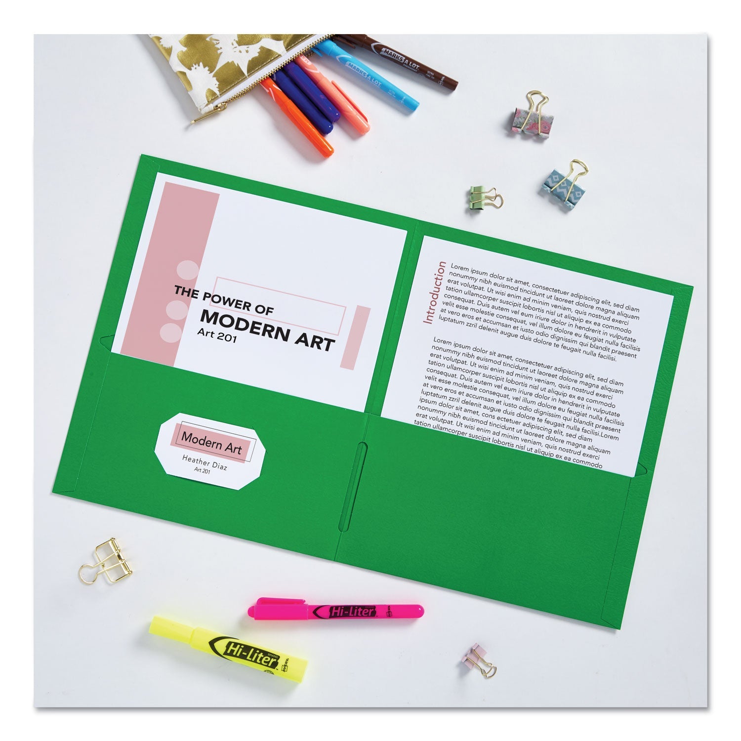 Avery® Two-Pocket Folder, 40-Sheet Capacity, 11 X 8.5, Green, 25/box