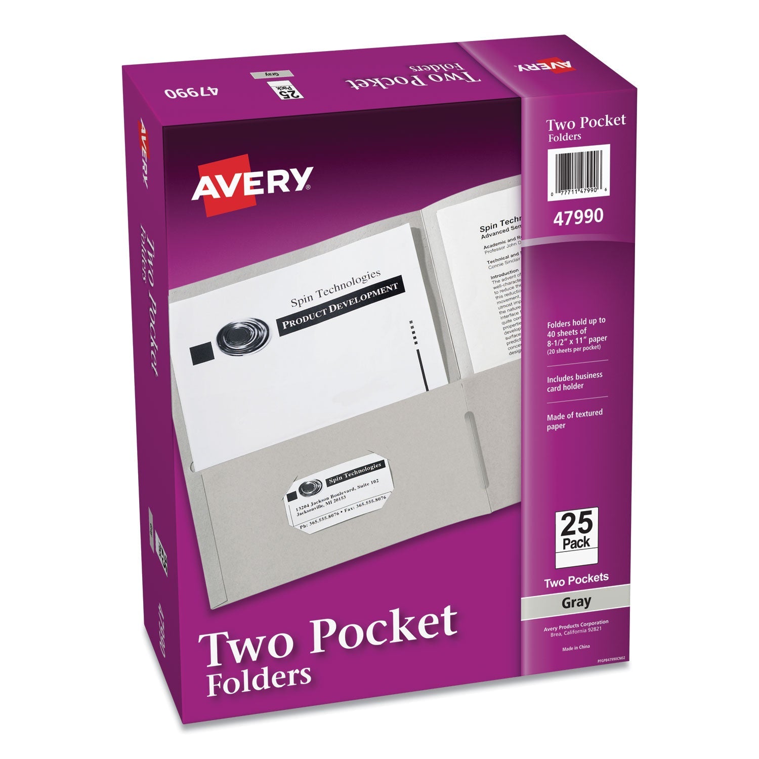 Avery® Two-Pocket Folder, 40-Sheet Capacity, 11 X 8.5, Gray, 25/box