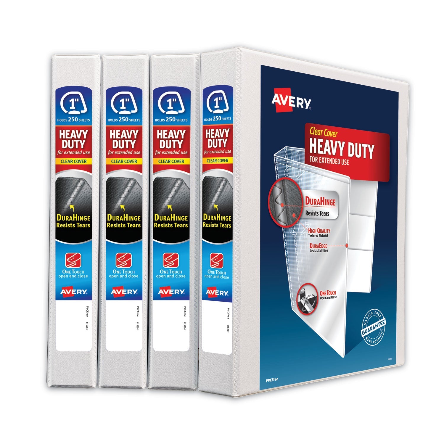 Avery® Heavy-Duty Non Stick View Binder With Durahinge And Slant Rings, 3 Rings, 1" Capacity, 11 X 8.5, White, 4/pack - Bloom Skins