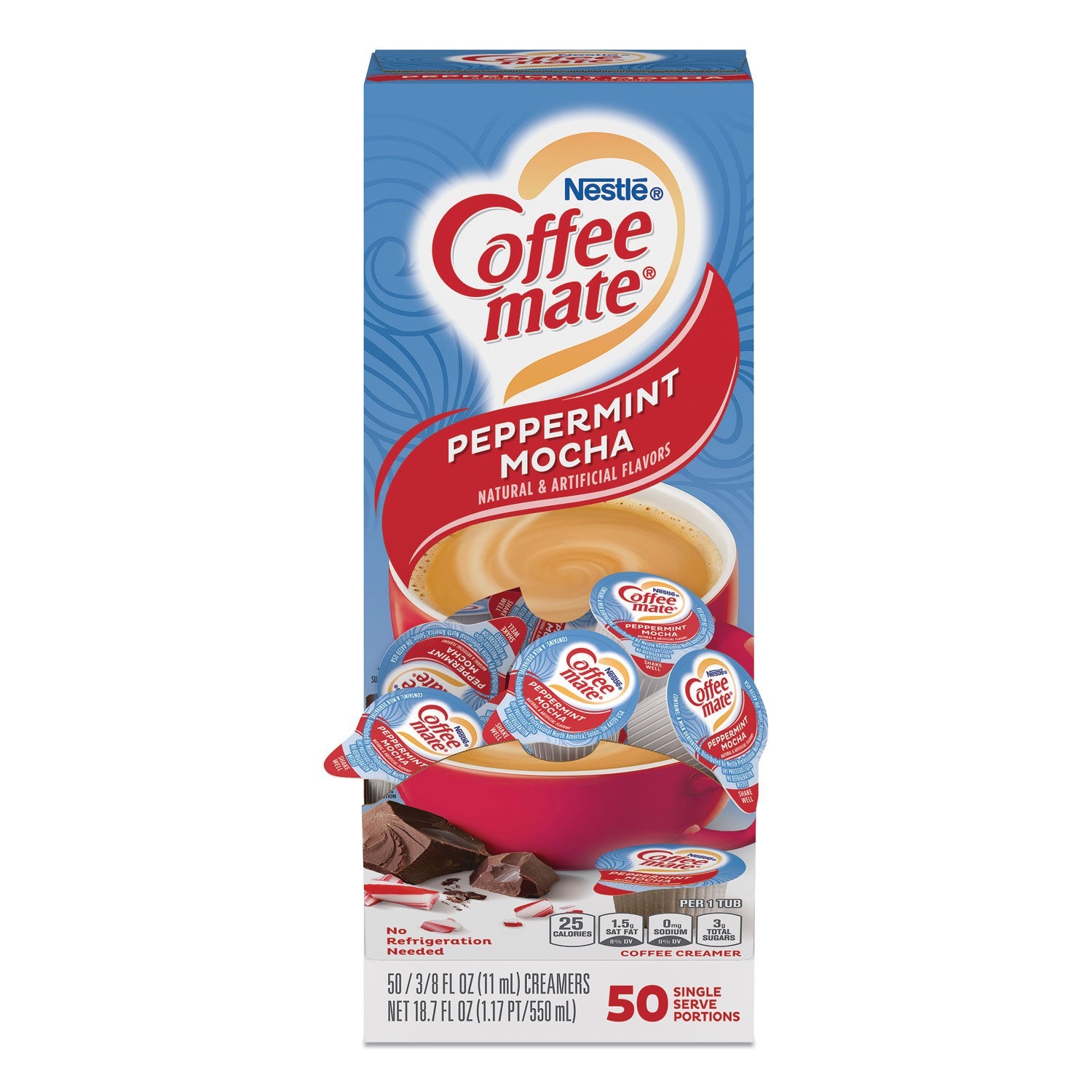 Coffee mate® Liquid Coffee Creamer, Peppermint Mocha, 0.38 Oz Mini Cups, 50/box
