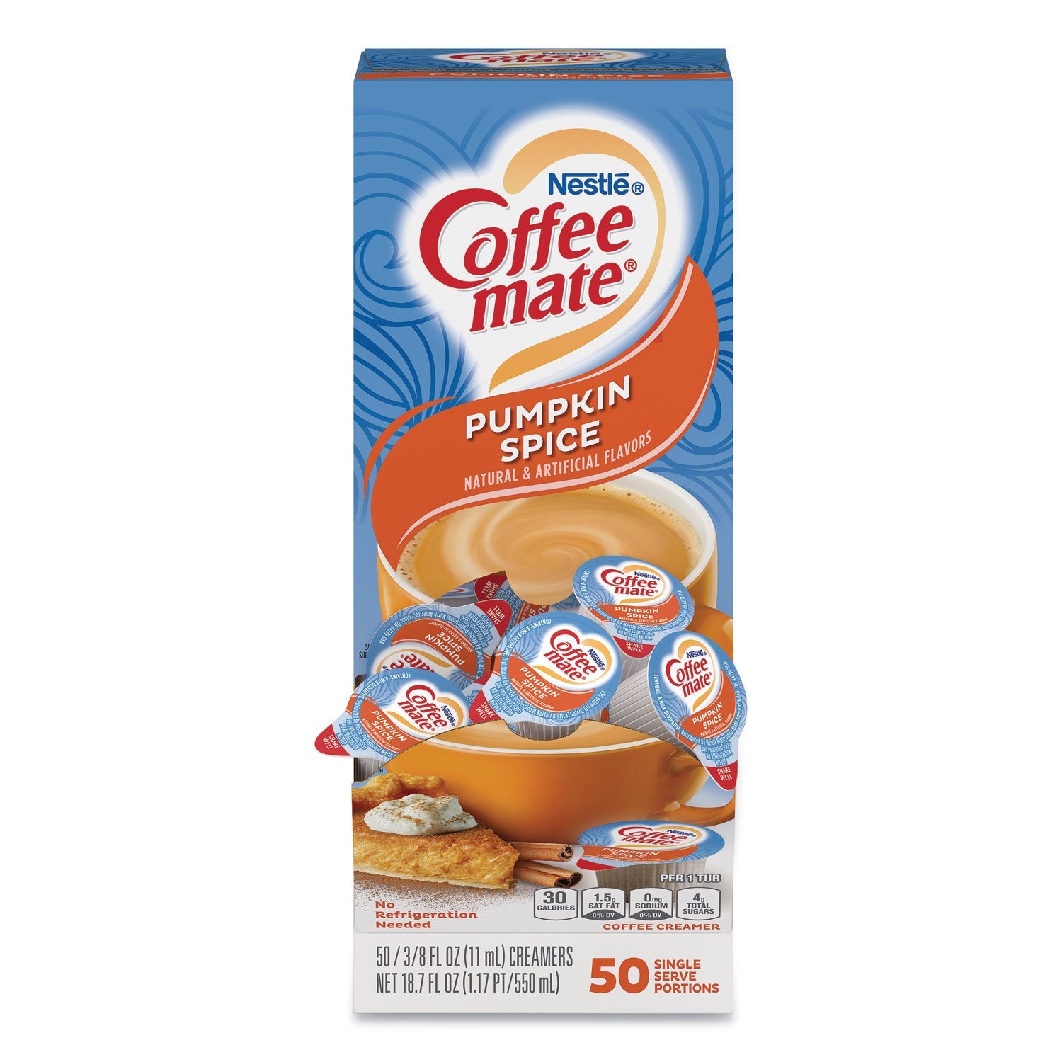 Coffee mate® Liquid Coffee Creamer, Pumpkin Spice, 0.38 Oz Mini Cups, 50/box